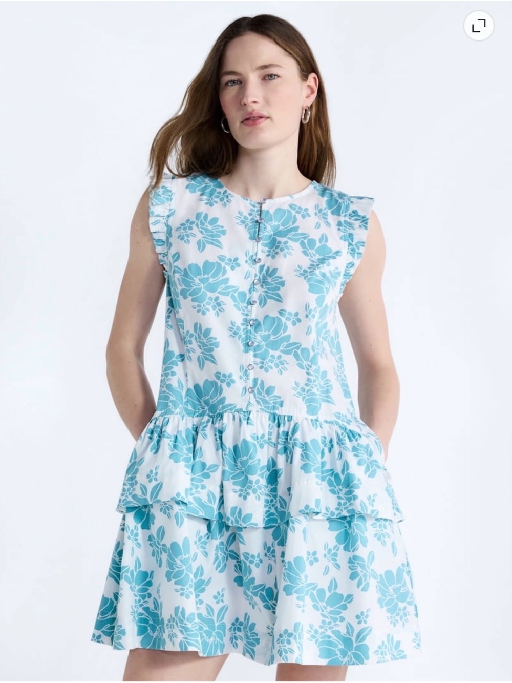 NWT Free Assembly Button Front Cotton Mini Dress with Flutter Sleeves Medium